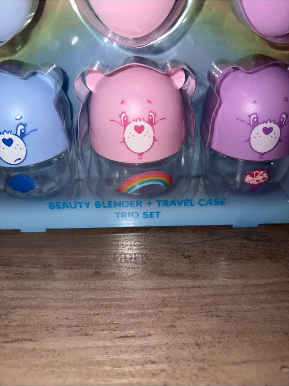 Care Bears Beauty Blender & Travel Case Set Pastel Makeup Sponge Trio NIB